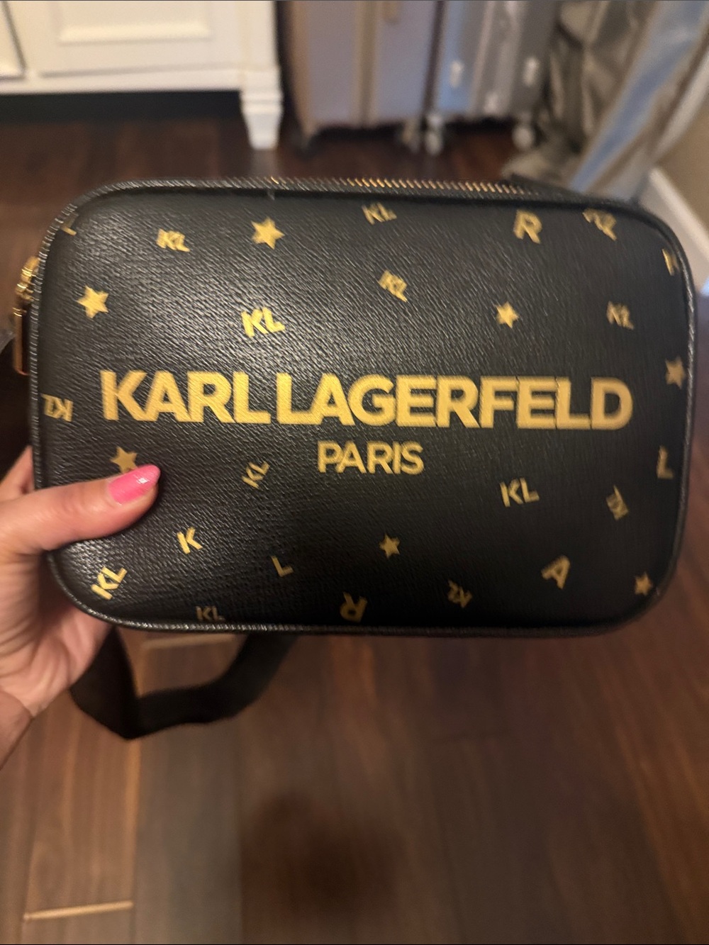 Karl Lagerfeld Black Crossbody with Gold Logo Print